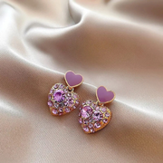 Purple Heart Crystal Earrings - Romantic and Stylish