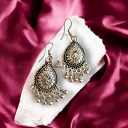 Antique Silver Teardrop Jhumka Earrings