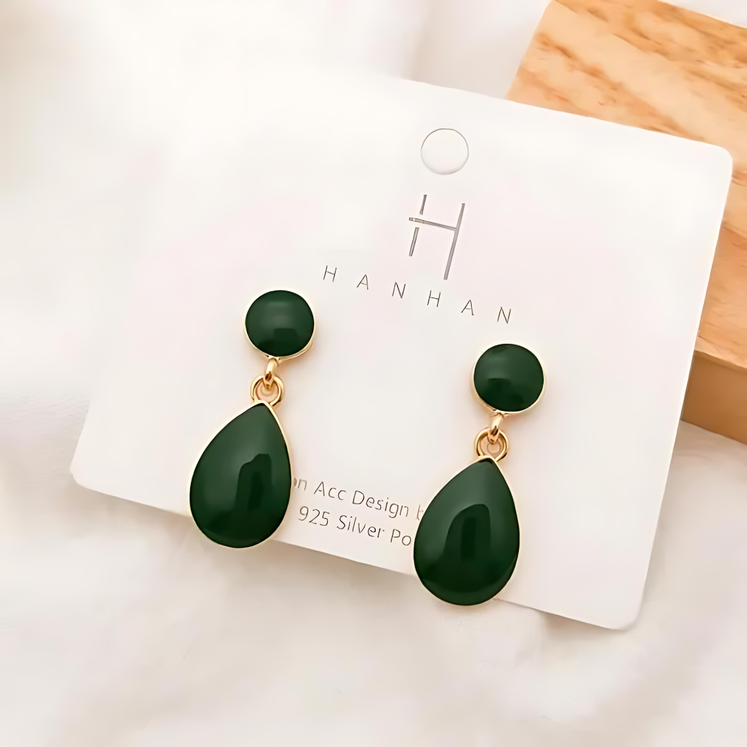 Elegant Teardrop Enamel Dangle Earrings – Gold Plated