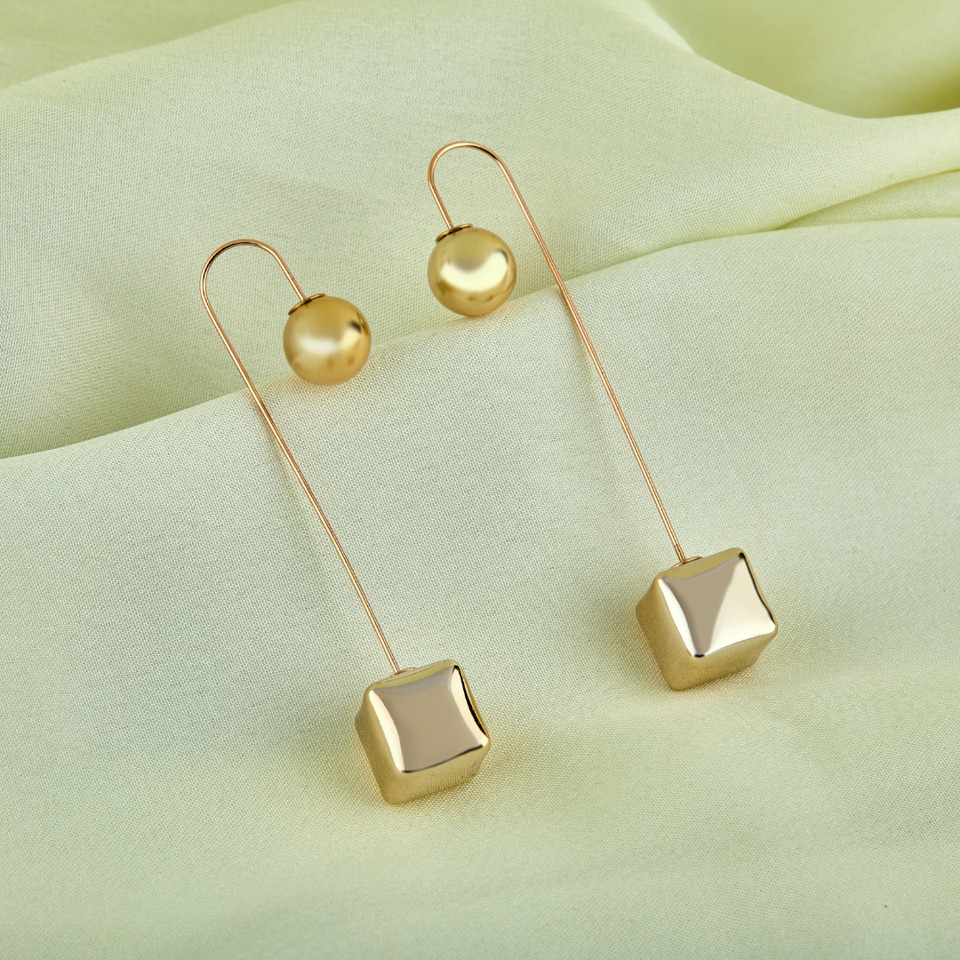 Minimalist Gold Cube Drop Earrings