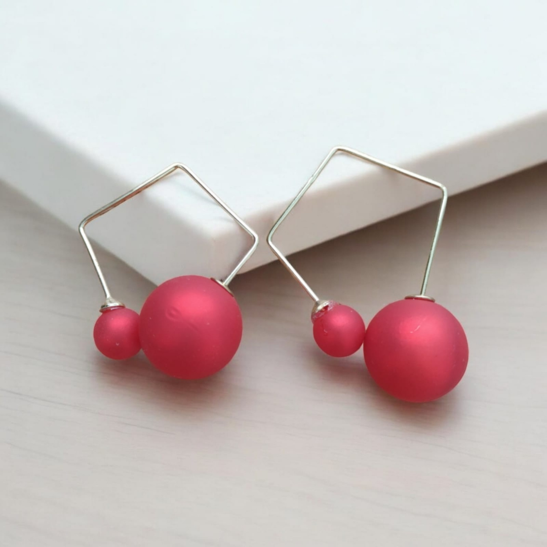 Hexa Red Pearl Earrings