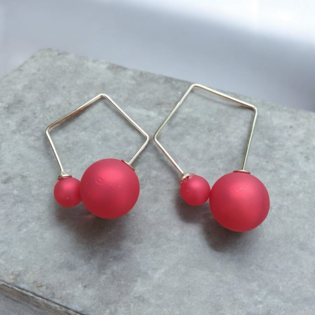 Hexa Red Pearl Earrings