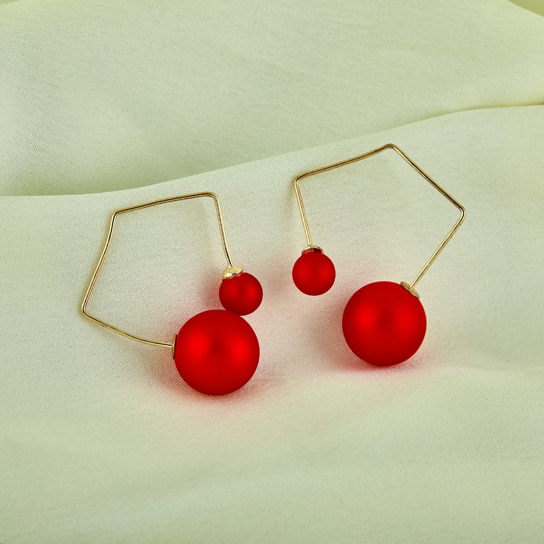 Hexa Red Pearl Earrings