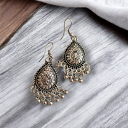 Antique Silver Teardrop Jhumka Earrings