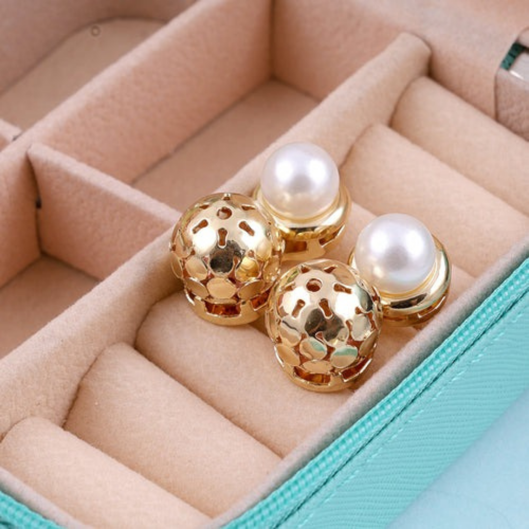 Golden Round Pearl Earrings