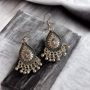 Antique Silver Teardrop Jhumka Earrings