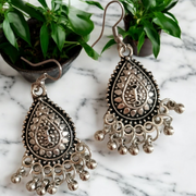 Antique Silver Teardrop Jhumka Earrings