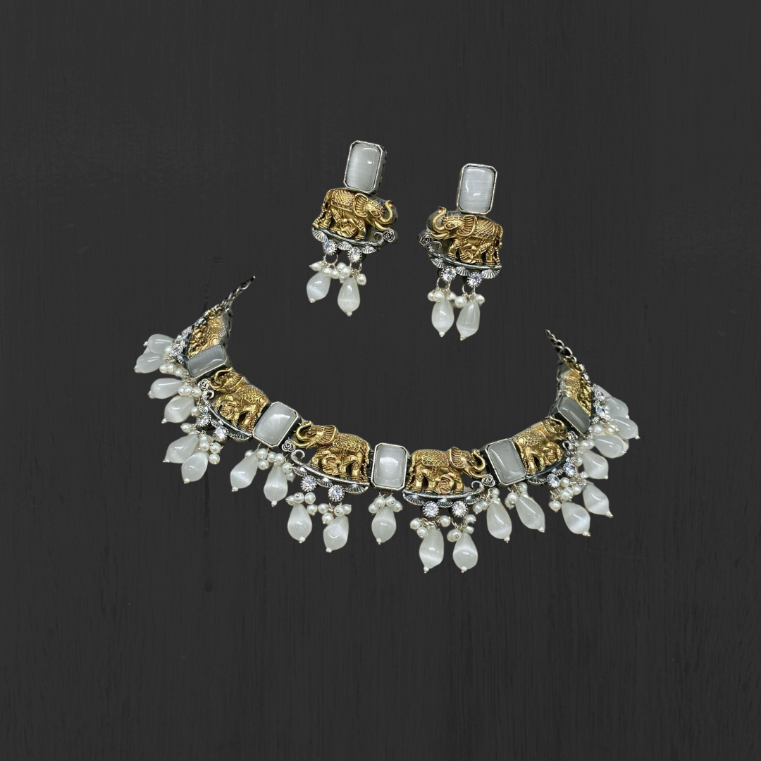 Regal Elephant Motif Necklace Set with Earrings