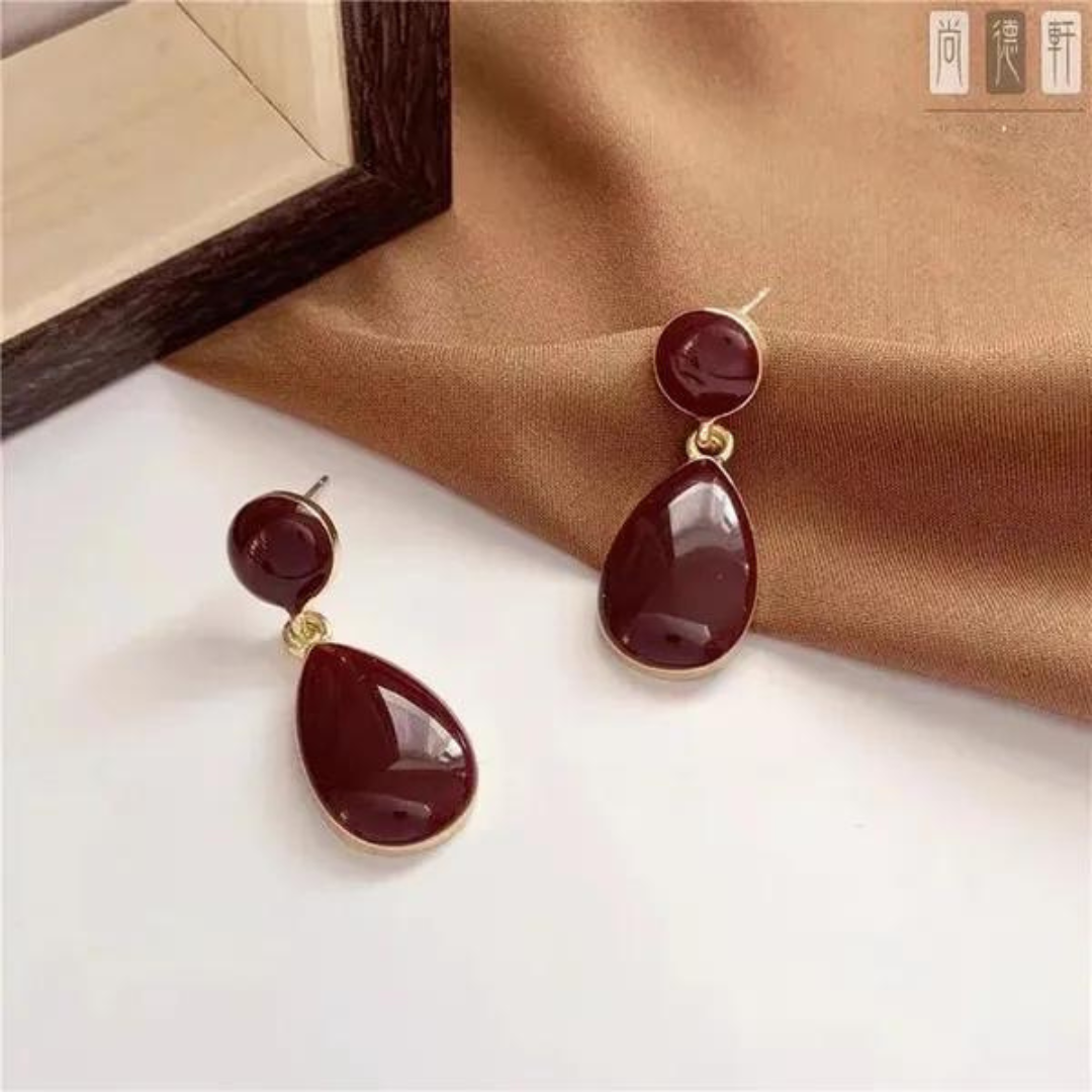 Elegant Teardrop Enamel Dangle Earrings – Gold Plated