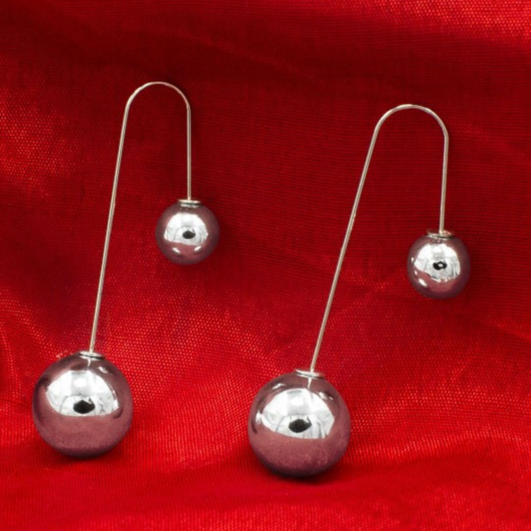 Modern Silver Sphere Drop Earrings – Sleek and Stylish