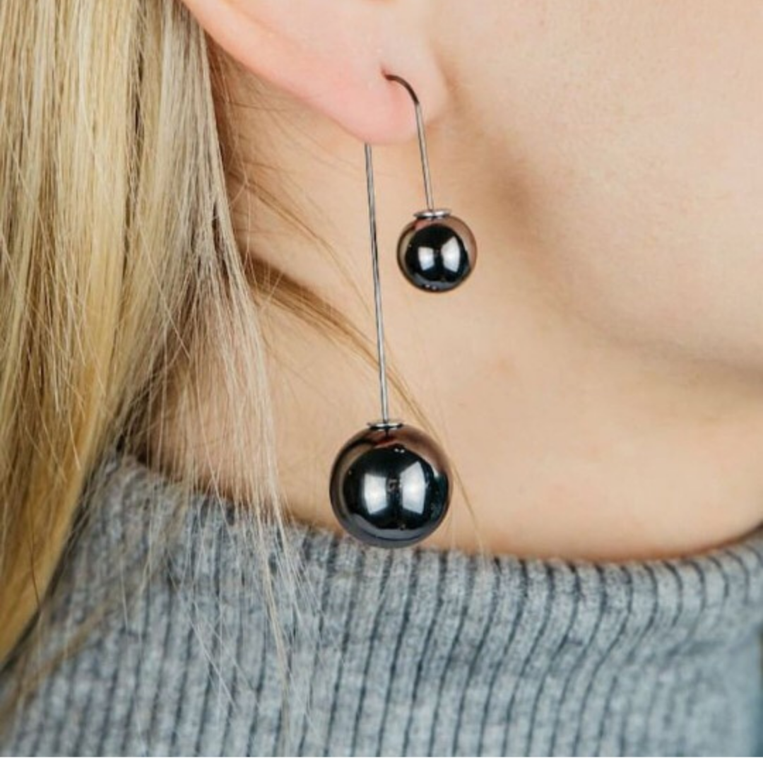 Modern Silver Sphere Drop Earrings – Sleek and Stylish