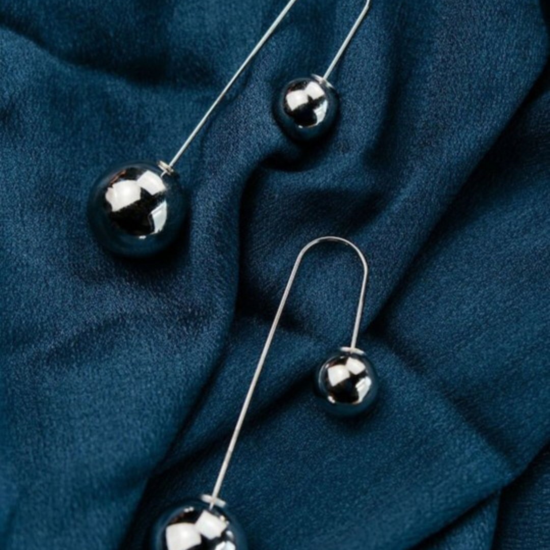 Modern Silver Sphere Drop Earrings – Sleek and Stylish