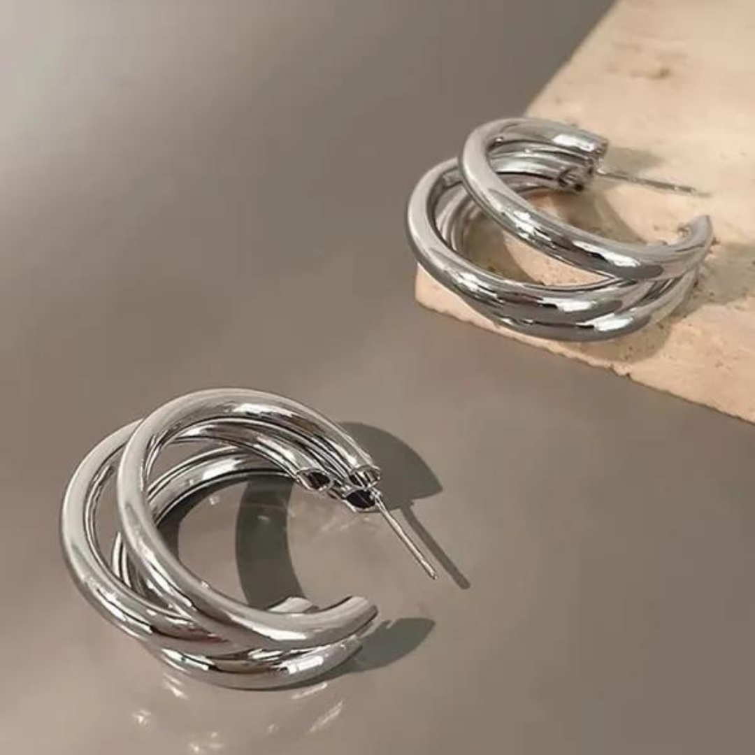 Chunky Triple Hoop Earrings – Gold & Silver Plated