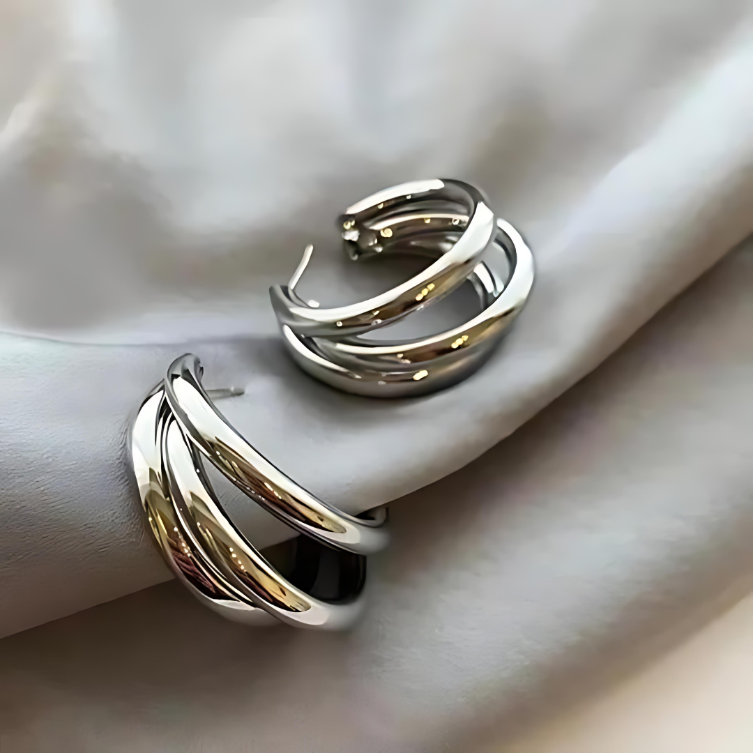 Chunky Triple Hoop Earrings – Gold & Silver Plated