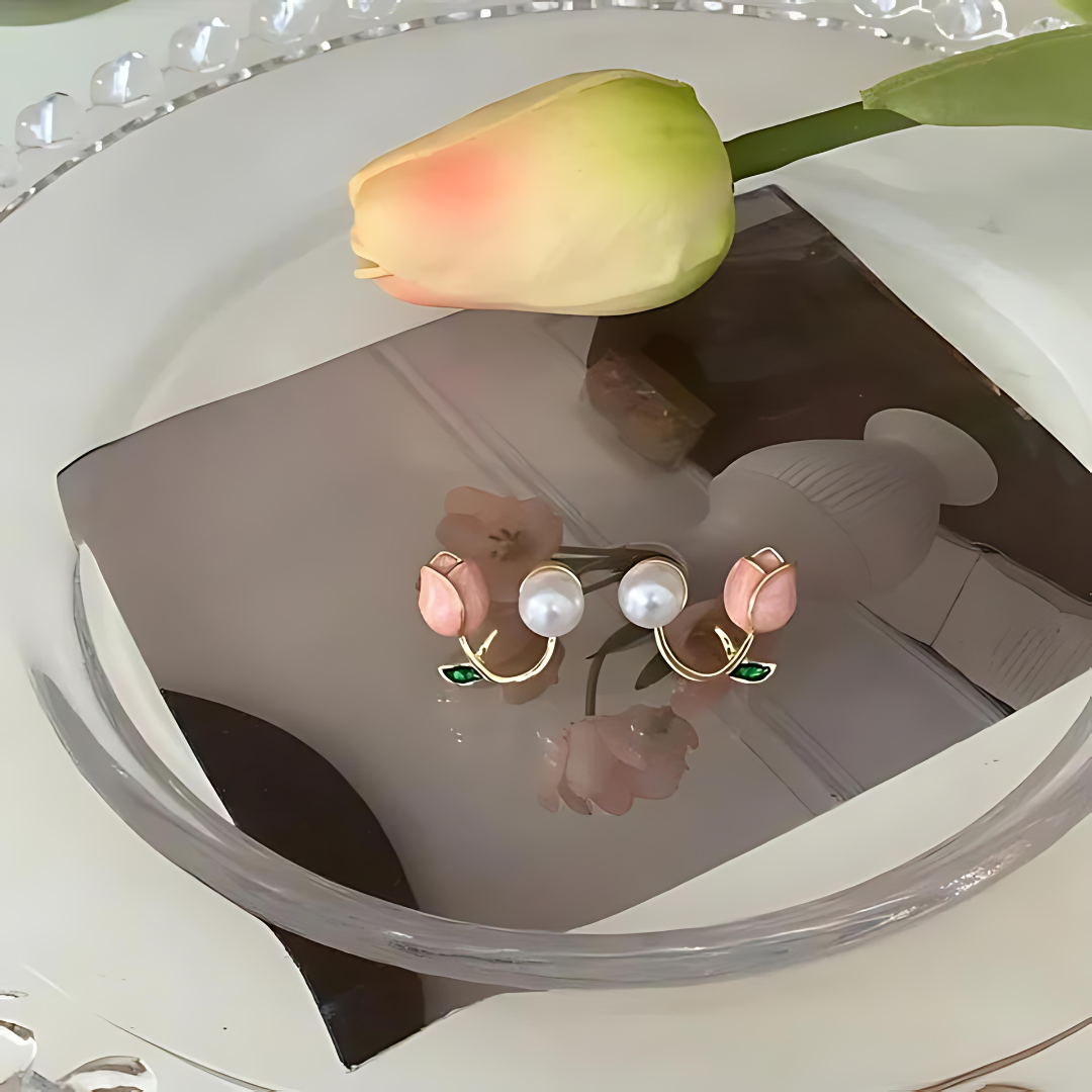 Blooming Rosebud Pearl Earrings