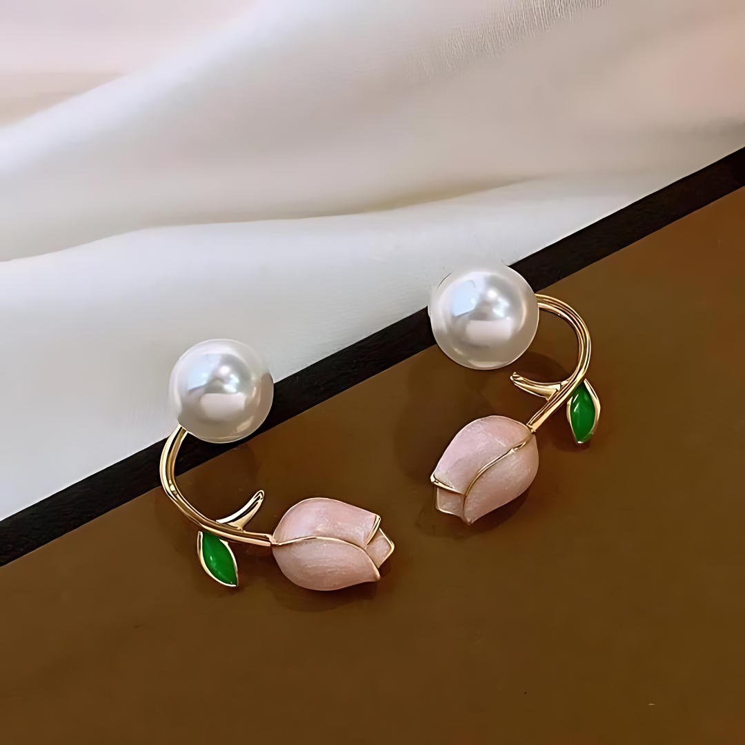 Blooming Rosebud Pearl Earrings