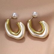 Modern Gold and Pearl Hoop Earrings