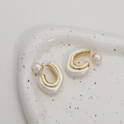 Modern Gold and Pearl Hoop Earrings