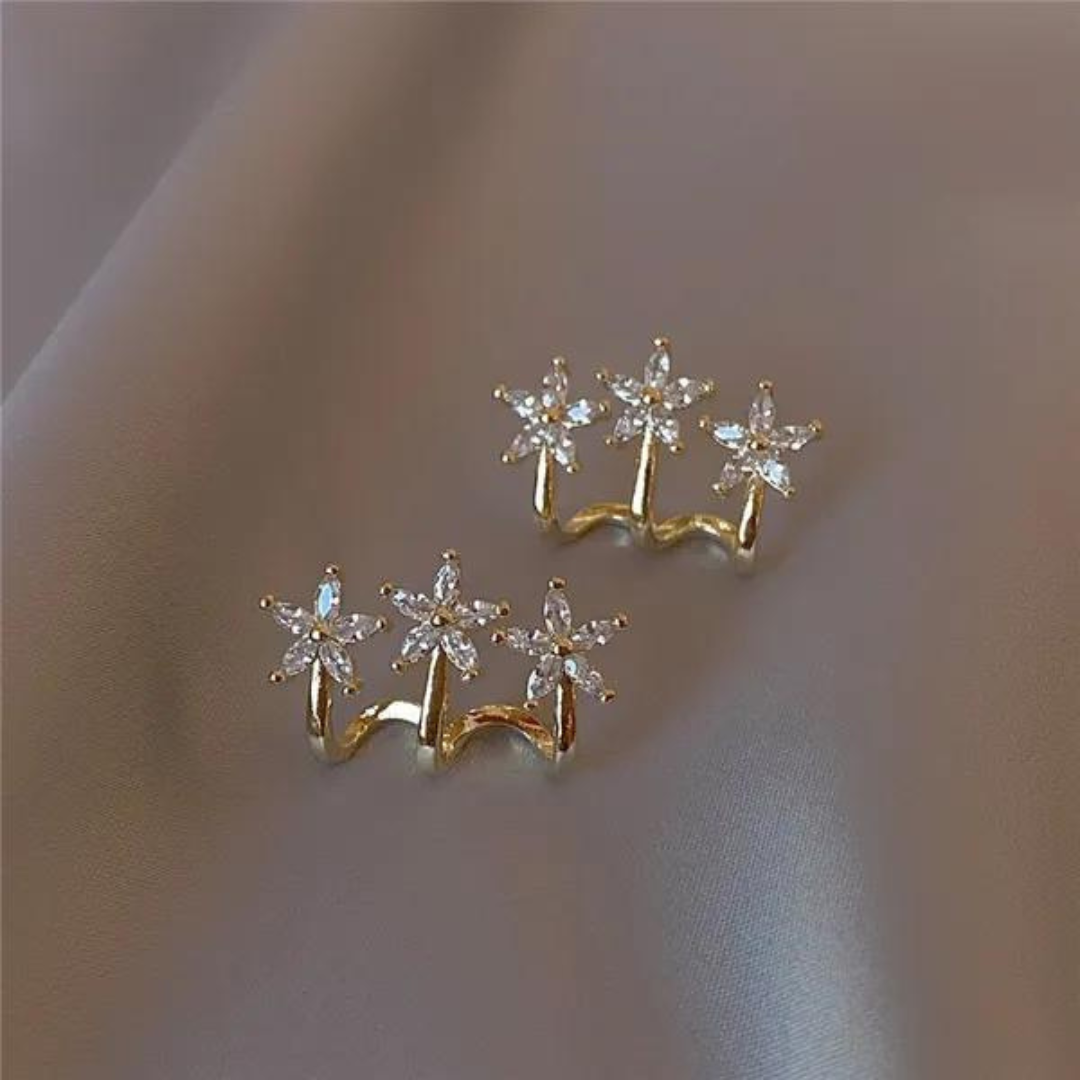 Elegant Gold Floral Crystal Hoop Earrings