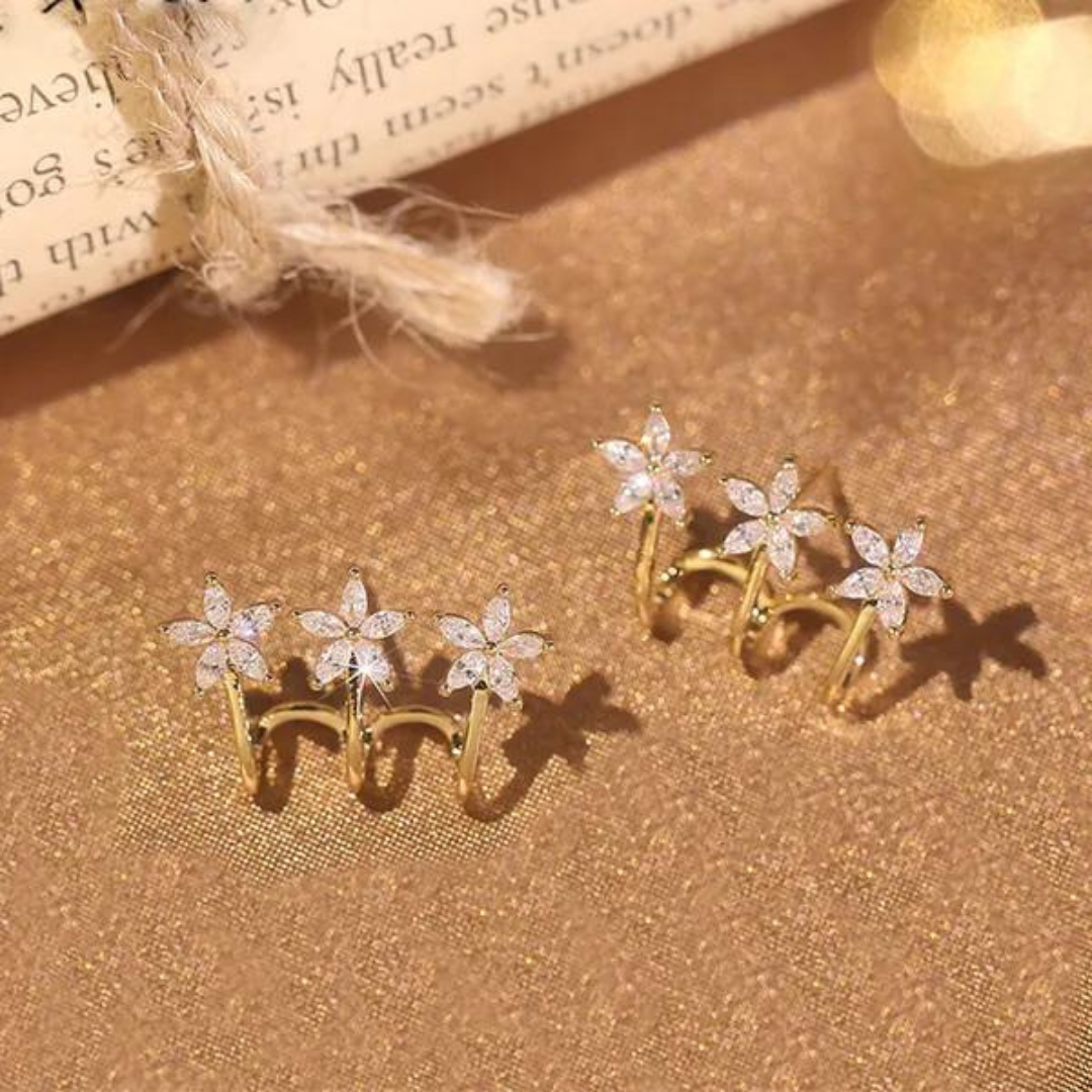 Elegant Gold Floral Crystal Hoop Earrings