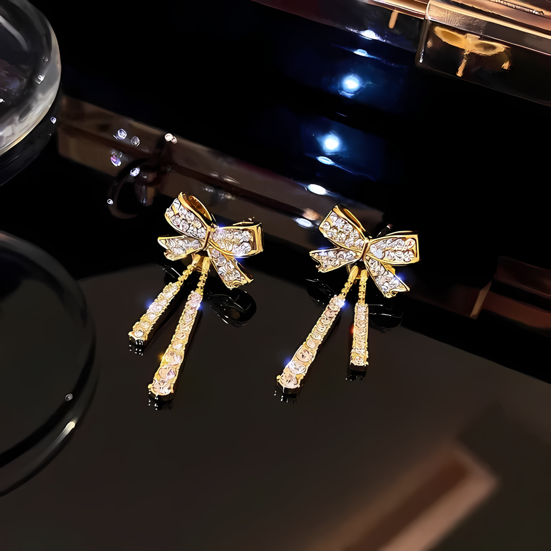 Zircon Stone Bow Earrings – Elegant & Sparkling