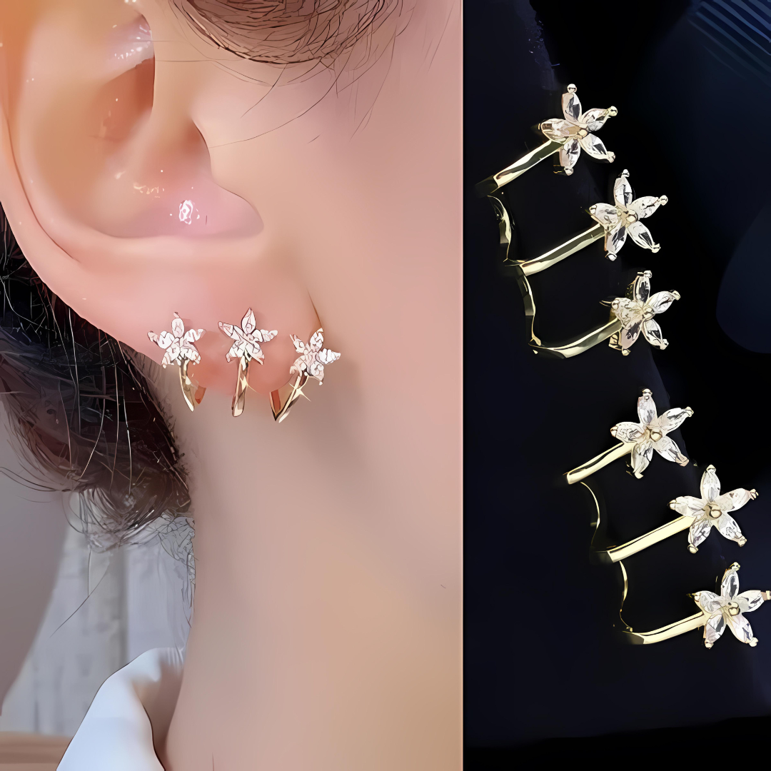 Elegant Gold Floral Crystal Hoop Earrings