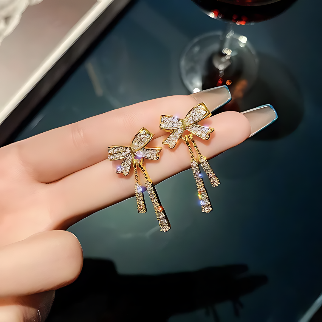 Zircon Stone Bow Earrings – Elegant & Sparkling