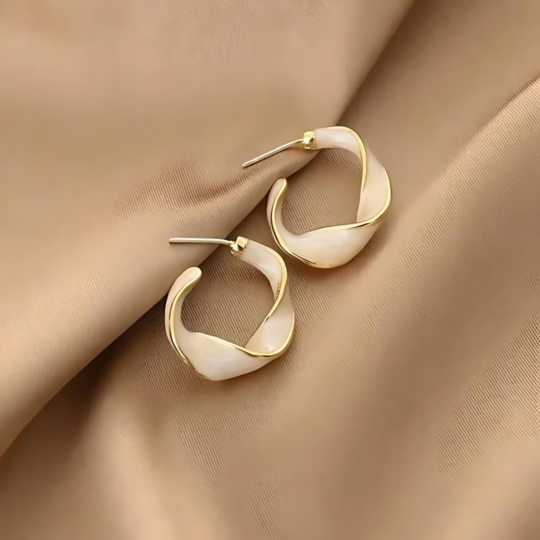 Elegant Gold & Resin Swirl Hoop Earrings