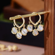 Golden Moonstone Charm Hoops