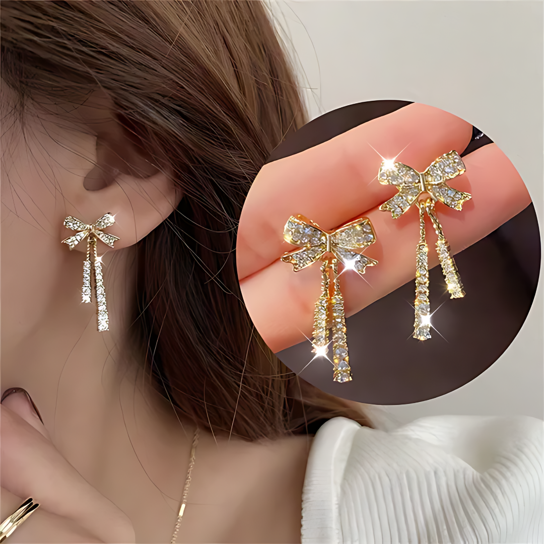 Zircon Stone Bow Earrings – Elegant & Sparkling