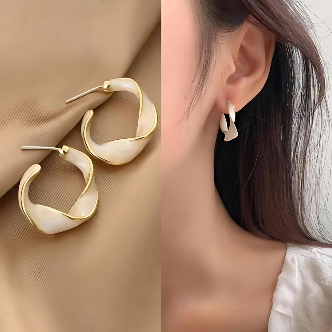 Elegant Gold & Resin Swirl Hoop Earrings