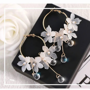 Floral Hoop Earrings with Crystal Accents