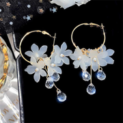 Floral Hoop Earrings with Crystal Accents