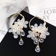 Floral Hoop Earrings with Crystal Accents