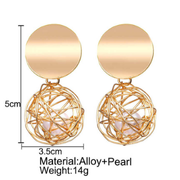 Modern Wire Sphere Pearl Drop Earrings