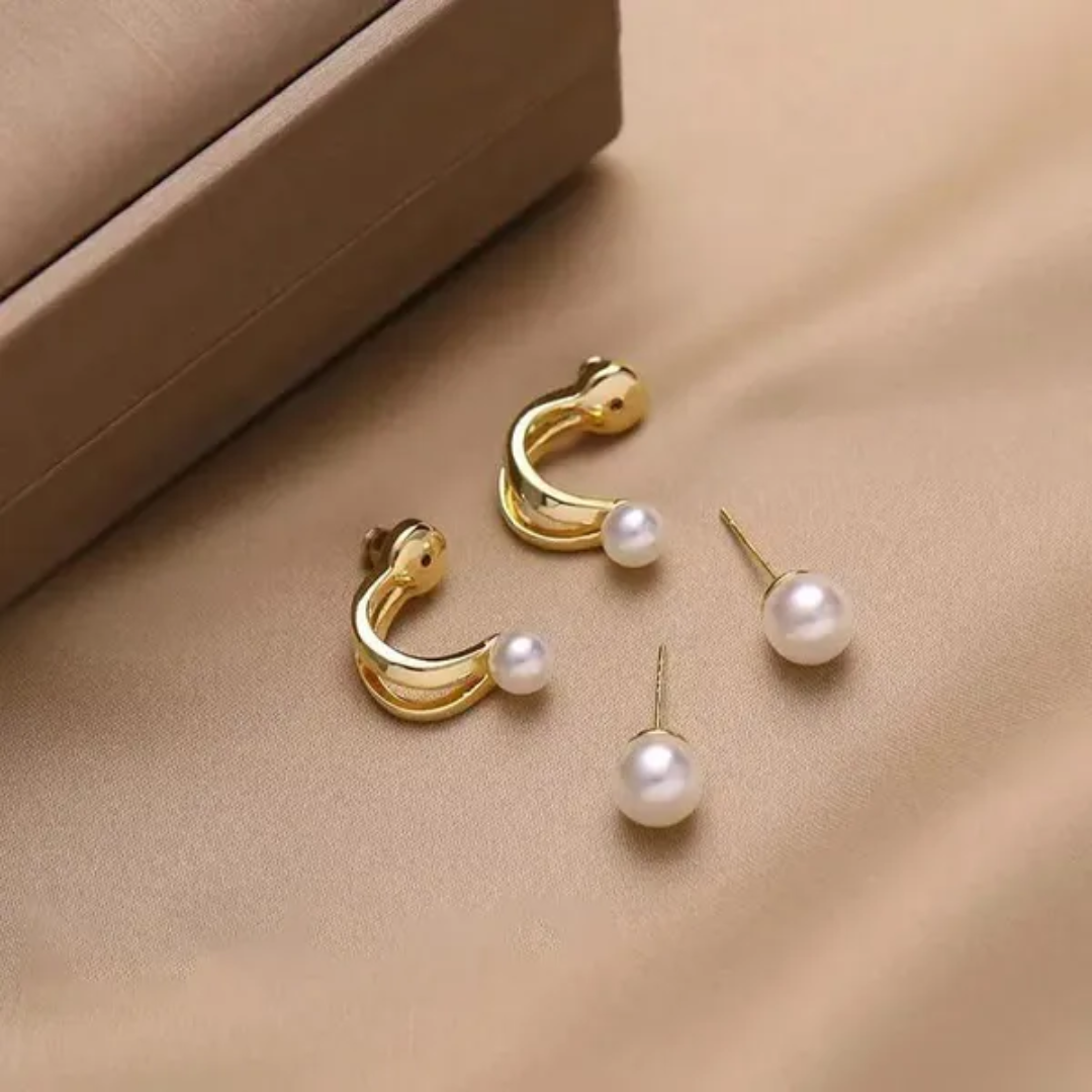 Minimalist Pearl and Gold Hoop Earrings