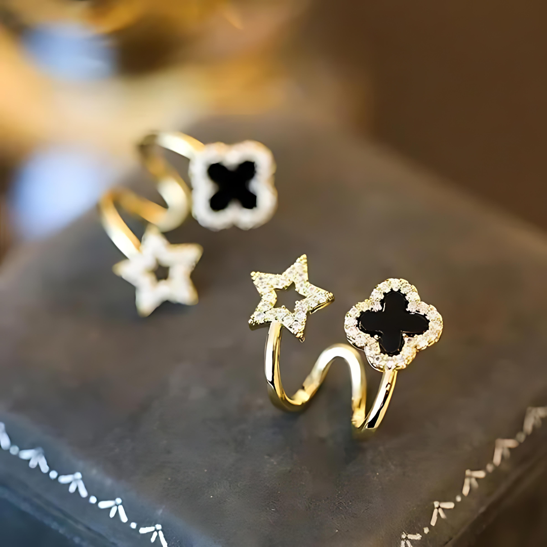 Elegant Star & Clover Ear Cuff Earrings – Gold Plated