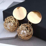 Modern Wire Sphere Pearl Drop Earrings