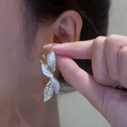 Elegant Blue Leaf Drop Earrings with Crystal Accents