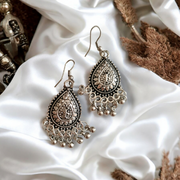 Antique Silver Teardrop Jhumka Earrings