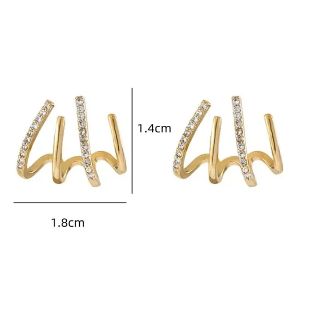 Gold Triple Hoop Crystal Ear Cuff Earrings