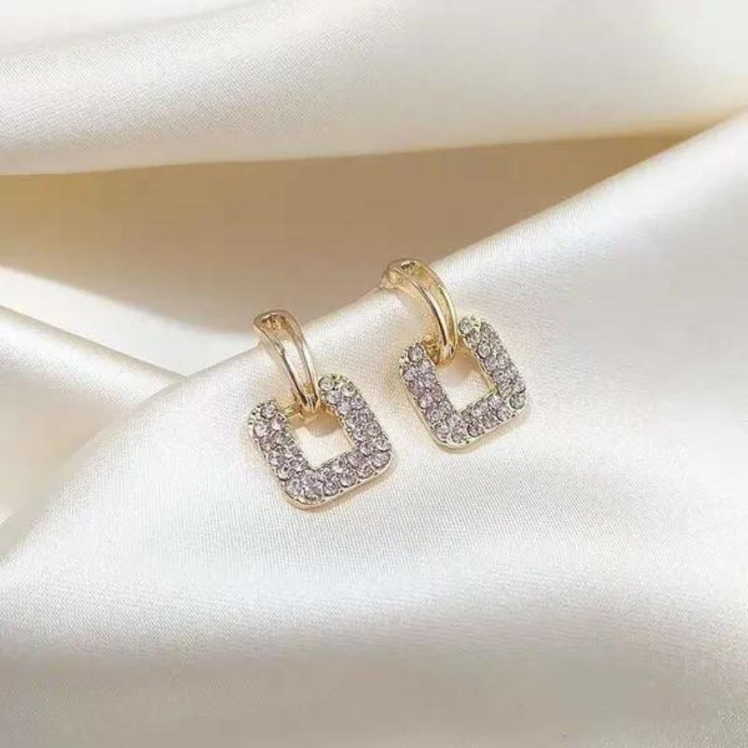 Gold Square Crystal Drop Earrings