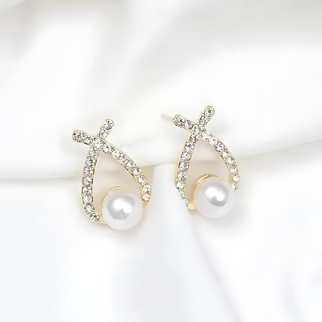 Gold Crystal & Pearl Drop Earrings