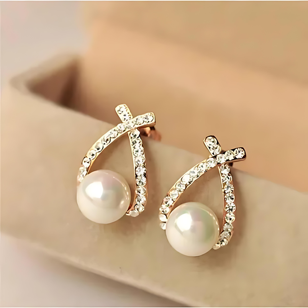 Gold Crystal & Pearl Drop Earrings