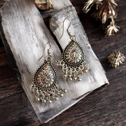 Antique Silver Teardrop Jhumka Earrings